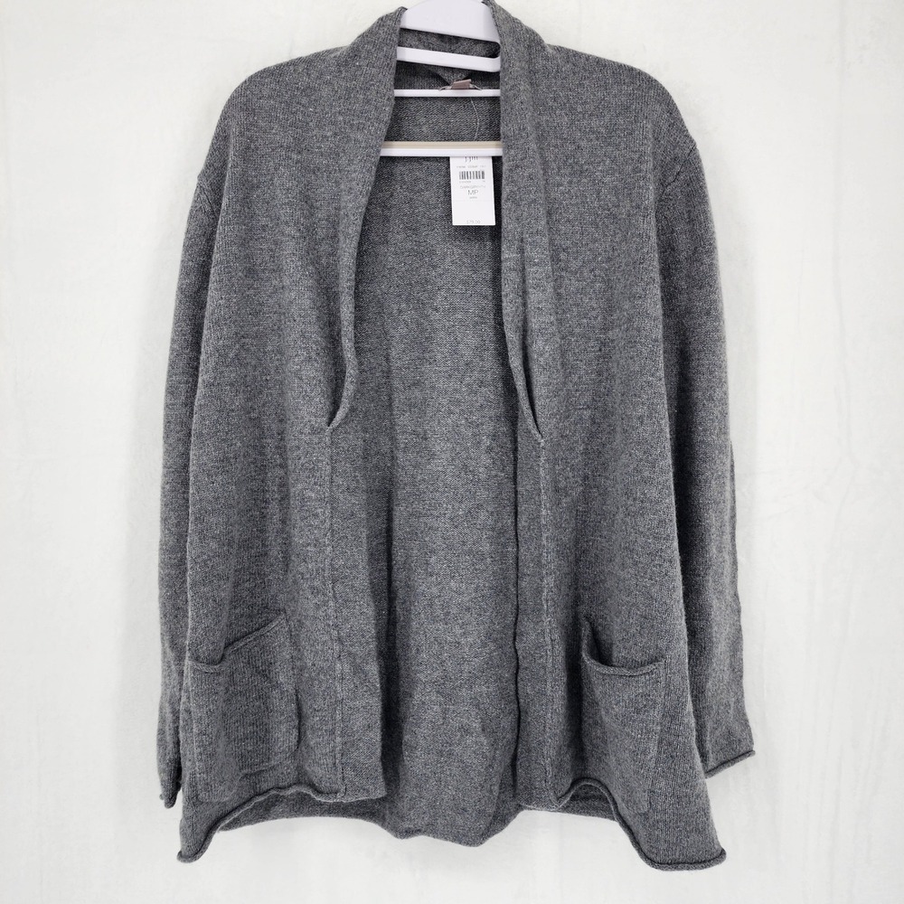 J‎ Jill Petite Merino Cashmere Blend Cardigan MP Gray Open Front Pockets